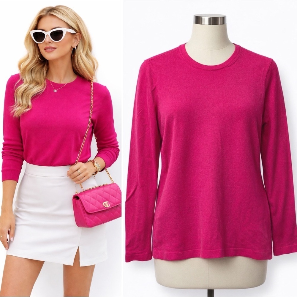 J.McLaughlin |EUC Fuchsia Cotton Cashmere Long Sleeve Crewneck Sweater (sz M)